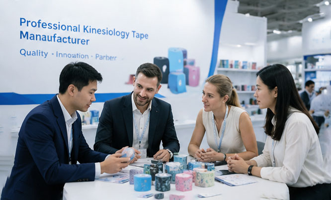 Global Business Meeting Discussing Sports Tape OEM And Product Samples